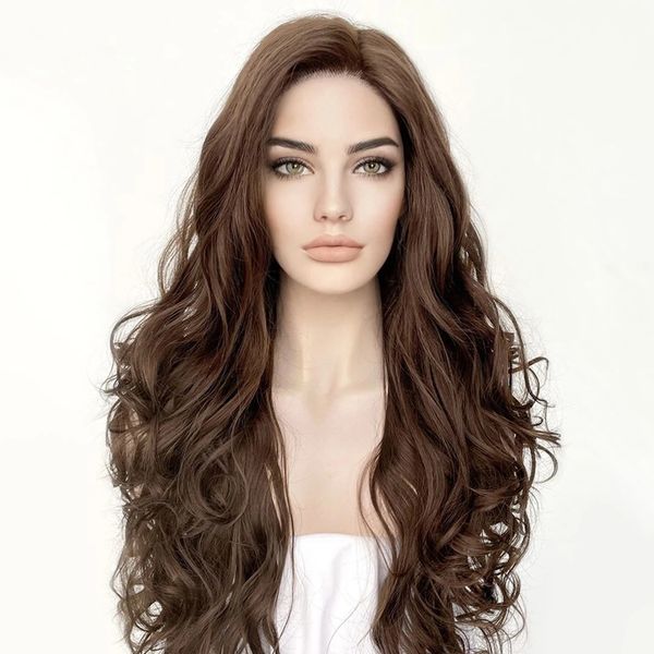 dark golden brown long wavy systhetic transparent 13x3 lace front wigs for black women with baby hair glueless 26inches long wig
dark golden brown long wavy systhetic transparent 13x3 lace front wigs for black women with baby hair glueless 26inches long wig
