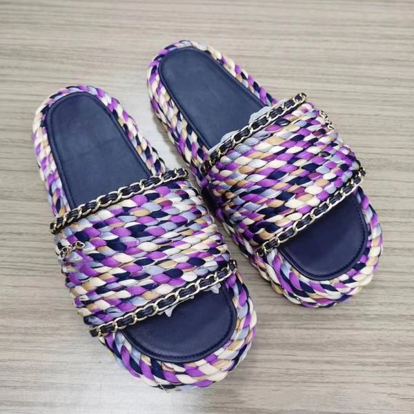 2023 multicolors cord platform slippers interlocking c buckle slides chain lined sandals thick bottom flats women summer shoes tan straw mul, Black
2023 multicolors cord platform slippers interlocking c buckle slides chain lined sandals thick bottom flats women summer shoes tan straw mul, Black