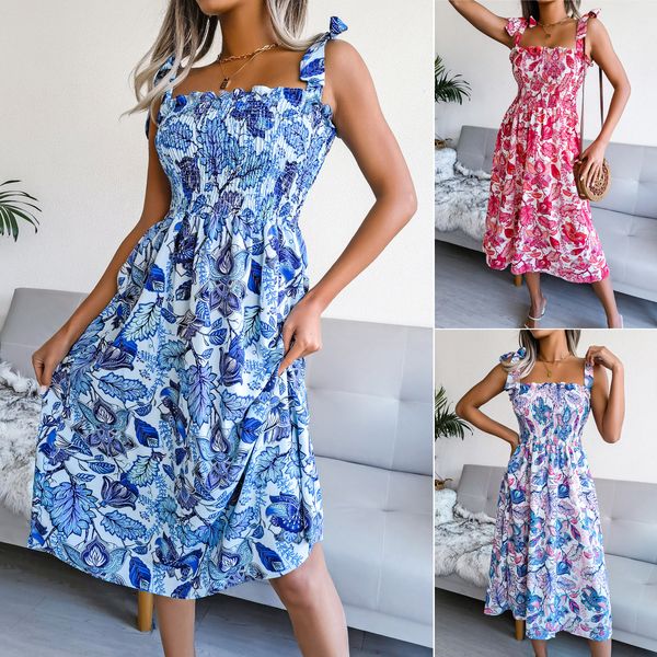 new sleeveless strap printed mid length dress holiday dress 2023 summer spring pleated chiffon elegant knot mini short swing skating skirt, White;black
new sleeveless strap printed mid length dress holiday dress 2023 summer spring pleated chiffon elegant knot mini short swing skating skirt, White;black