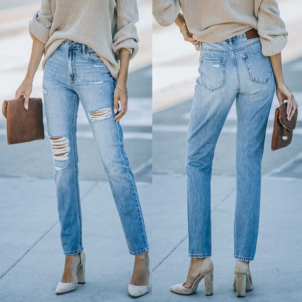 women's denim pants spring and summer new fashion casual washed hole small foot european and american denim pants, Blue
women's denim pants spring and summer new fashion casual washed hole small foot european and american denim pants, Blue