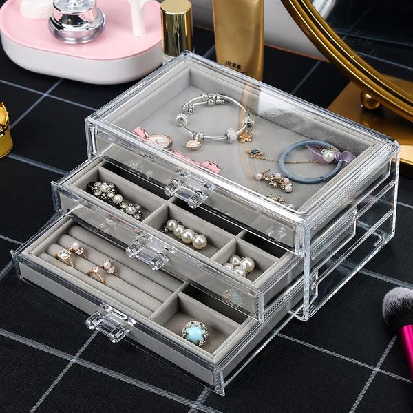 boxes clear acrylic jewelry box with 3 drawers velvet jewellery organizer for women earring holder rings case necklaces bracelets, Black;white
boxes clear acrylic jewelry box with 3 drawers velvet jewellery organizer for women earring holder rings case necklaces bracelets, Black;white