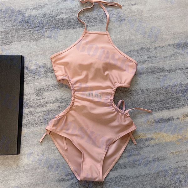 pink halter bikini rhinestone logo swimsuit for women hollow swimwear one piece, White;black
pink halter bikini rhinestone logo swimsuit for women hollow swimwear one piece, White;black