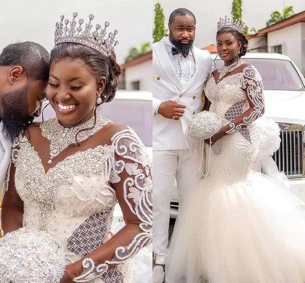 arabic aso ebi luxurious mermaid wedding dress plus size sparkly crystal beaded lace long sleeve african niergian bridal gowns vestidos de n, White
arabic aso ebi luxurious mermaid wedding dress plus size sparkly crystal beaded lace long sleeve african niergian bridal gowns vestidos de n, White