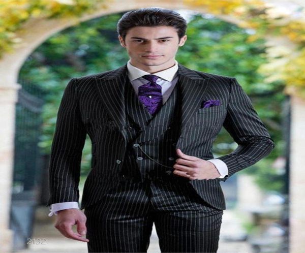 new custom design two buttons black strips wedding groom tuxedos peak lapel groomsmen mens dinner blazer suits jacketpantsvest3986419, Black;gray
new custom design two buttons black strips wedding groom tuxedos peak lapel groomsmen mens dinner blazer suits jacketpantsvest3986419, Black;gray