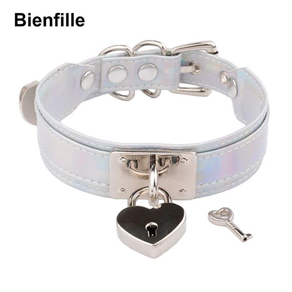 necklaces cool women harajuku lolita holographic necklace punk heart collar laser leather choker with lockable key collar punk men, Silver
necklaces cool women harajuku lolita holographic necklace punk heart collar laser leather choker with lockable key collar punk men, Silver