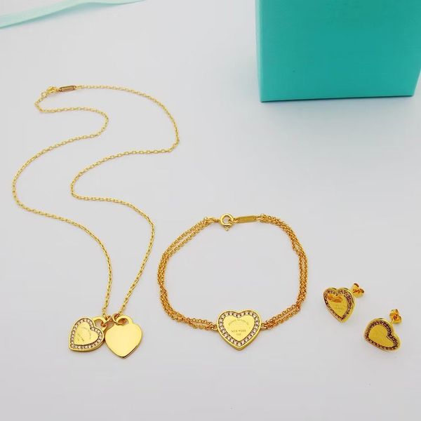 3 colors brass luxury necklaces heart edge diamond bracelets earrings women designer sets, Silver
3 colors brass luxury necklaces heart edge diamond bracelets earrings women designer sets, Silver