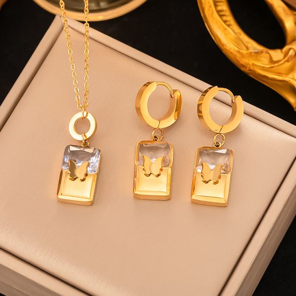 new trendy white zircon butterfly pendant necklace earring 18k gold jewelry set for gift, Silver
new trendy white zircon butterfly pendant necklace earring 18k gold jewelry set for gift, Silver
