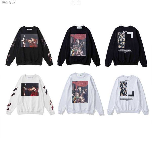 

2023 %60 off style trendy fashion sweater painted arrow crow stripe loose hoodie men's and women's t-shirts offs white black 4mui