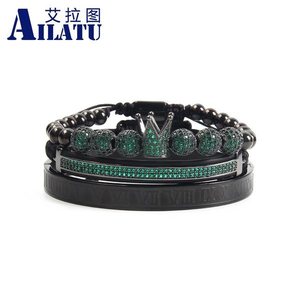 bangle ailatu 5 sets/lot luxury micro pave green cz crown sets bracelets stainless steel bangles couple handmade jewelry gift, Black
bangle ailatu 5 sets/lot luxury micro pave green cz crown sets bracelets stainless steel bangles couple handmade jewelry gift, Black