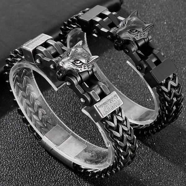 bangle stainless steel men's bracelets with wolf heads 12mm double layer franco link curb chain bracelet men punk jewelry with gift bag, Black
bangle stainless steel men's bracelets with wolf heads 12mm double layer franco link curb chain bracelet men punk jewelry with gift bag, Black