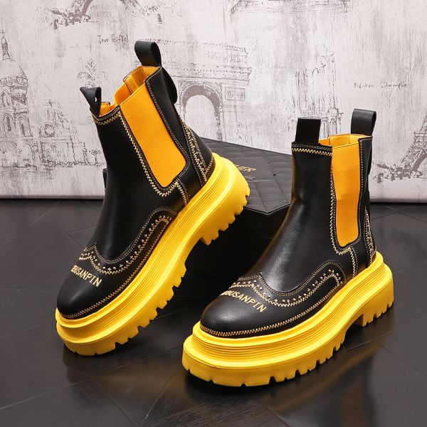 

Fashion High Embroidery Shoes Casual Top Flats Male Designer Prom Sneakers British Round Toe Spring Autumn Loafers Men Boots, Black