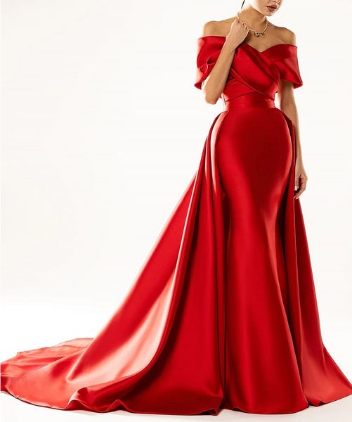 mermaid formal evening dress 2023 off shoulder short sleeve court train satin pleats prom party gowns celebrity style robe de soiree vestido, Black;red
mermaid formal evening dress 2023 off shoulder short sleeve court train satin pleats prom party gowns celebrity style robe de soiree vestido, Black;red