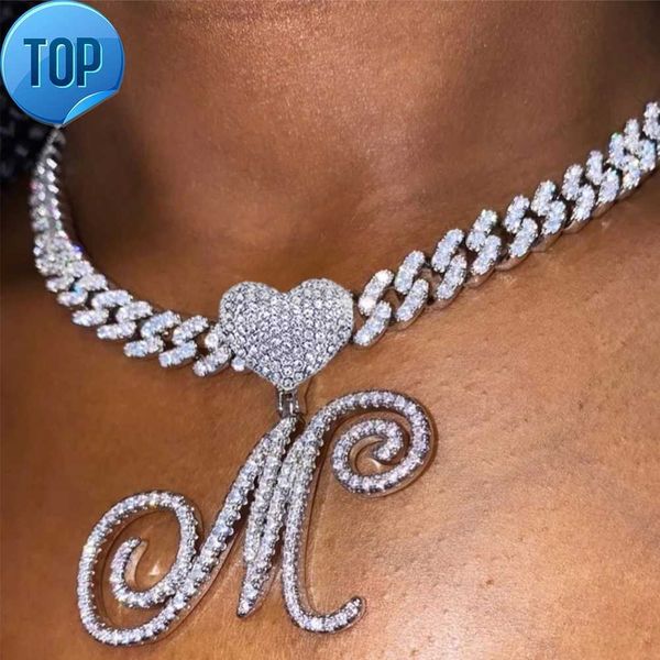 new hip hop jewelry a-z cursive letter heart pendant iced out initial zircon cuban link chain choker necklace for women, Silver
new hip hop jewelry a-z cursive letter heart pendant iced out initial zircon cuban link chain choker necklace for women, Silver