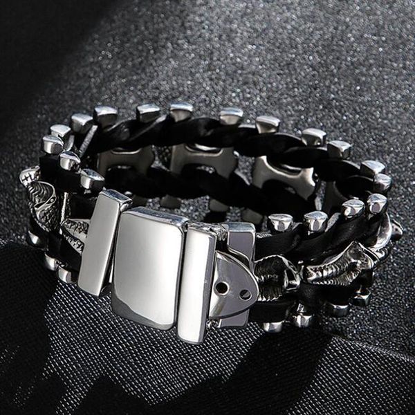 bangle men's leather bracelet male with skull head snake vintage stainless steel hand jewellery cuff bangle wristbands with belt buckle, Black
bangle men's leather bracelet male with skull head snake vintage stainless steel hand jewellery cuff bangle wristbands with belt buckle, Black