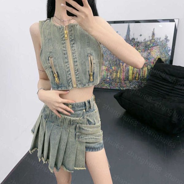 23ss skirt set womens designer clothing zipper denim vest irregular raw edge denim half skirt sets womens clothing a1, White
23ss skirt set womens designer clothing zipper denim vest irregular raw edge denim half skirt sets womens clothing a1, White