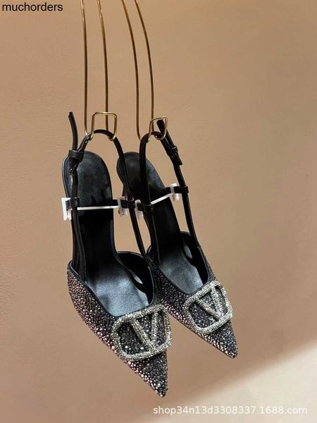 high version 2023 new v family carbon diamond sandal british style women's shoes square button water diamond high heel sandals, Black
high version 2023 new v family carbon diamond sandal british style women's shoes square button water diamond high heel sandals, Black