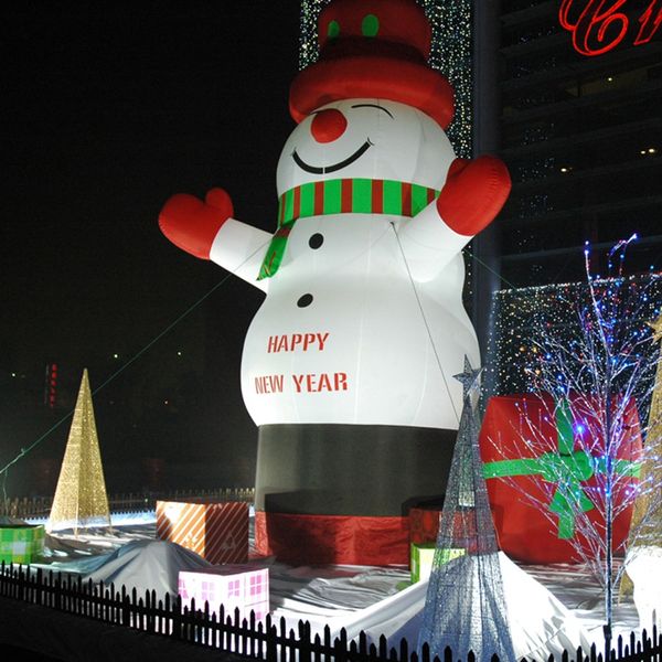 Image of Giant outdoor christmas inflatable snowman red color xmas hats for holiday decoration