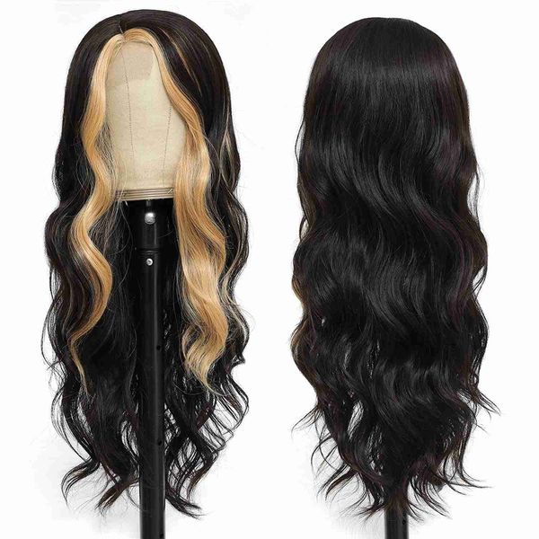woman long wavy lace wig side part synthetic wig with highlights natural wig p27 black mixed blonde/orange /green cosplay wigs 230524, Black;brown
woman long wavy lace wig side part synthetic wig with highlights natural wig p27 black mixed blonde/orange /green cosplay wigs 230524, Black;brown