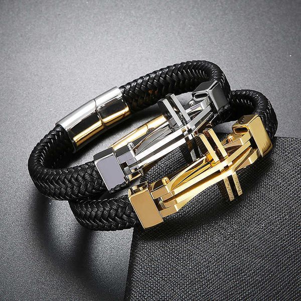 jewelry stainless steel leather bracelet jewelry rope woven titanium double layer cross, Black
jewelry stainless steel leather bracelet jewelry rope woven titanium double layer cross, Black