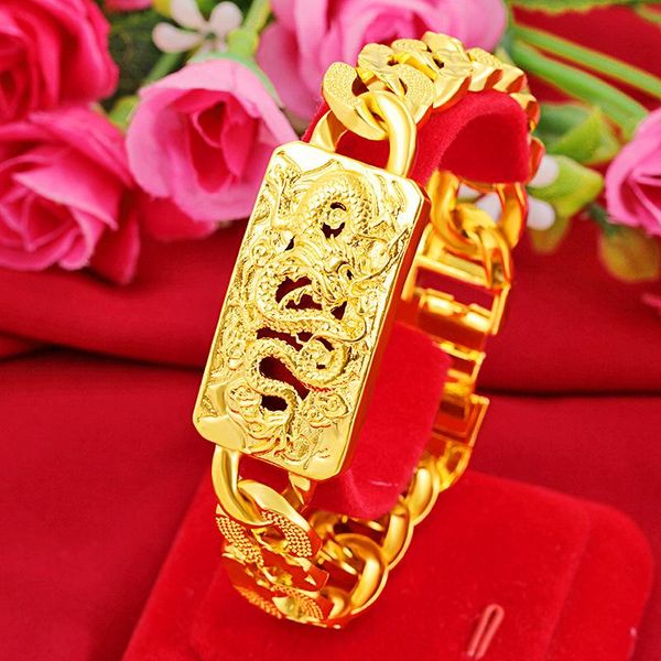 bangle 24k gold cuban lucky dragon bracelets for women men golden curb 22cm link chains men's bracelets fashion jewelry friends gifts, Black
bangle 24k gold cuban lucky dragon bracelets for women men golden curb 22cm link chains men's bracelets fashion jewelry friends gifts, Black