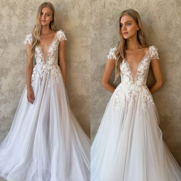 plunging v neck wedding dresses appliques cap sleeve tulle designer wedding bridal gowns, White
plunging v neck wedding dresses appliques cap sleeve tulle designer wedding bridal gowns, White