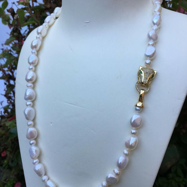 necklaces handmade white freshwater baroque pearl necklace micro inlay zircon leopard head buckle accesories jewelry, Silver
necklaces handmade white freshwater baroque pearl necklace micro inlay zircon leopard head buckle accesories jewelry, Silver