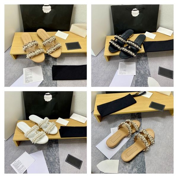 womens 2 straps pearl slipper chan c flat slippers embellished flat mules fragrant style sandal crystal buckle tassels slides wedding party, Black
womens 2 straps pearl slipper chan c flat slippers embellished flat mules fragrant style sandal crystal buckle tassels slides wedding party, Black