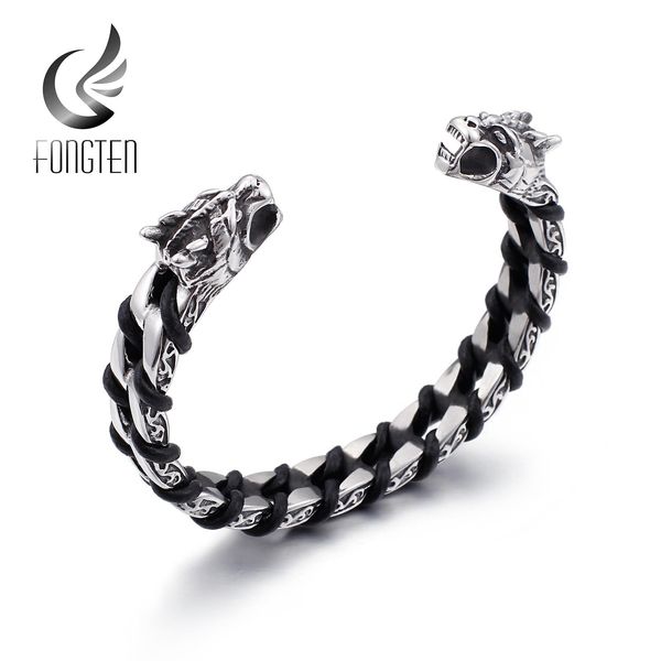 bangle fongten dragon charm open bangle black leather rope braided stainless steel viking design punk men bracelet jewelry
bangle fongten dragon charm open bangle black leather rope braided stainless steel viking design punk men bracelet jewelry