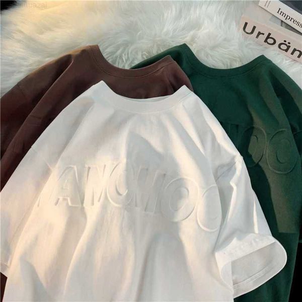 american cotton t-shirt men's short sleeve foam printing summer loose fashion brand bottom shirt, White;black
american cotton t-shirt men's short sleeve foam printing summer loose fashion brand bottom shirt, White;black