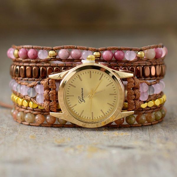 bangle creative 5 strand fancy pink jasper stones crystal quartz watch wrap beaded wristwatch bracelet women sister bohemia jewelry, Black
bangle creative 5 strand fancy pink jasper stones crystal quartz watch wrap beaded wristwatch bracelet women sister bohemia jewelry, Black