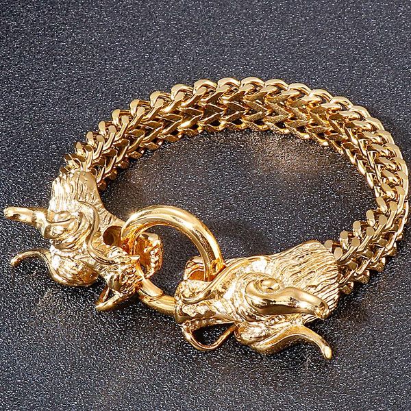 bangle gothic double dragon head men bracelet massive gold plated 12mm franco link curb chain men's bracelets with gift bag wholesale, Black
bangle gothic double dragon head men bracelet massive gold plated 12mm franco link curb chain men's bracelets with gift bag wholesale, Black