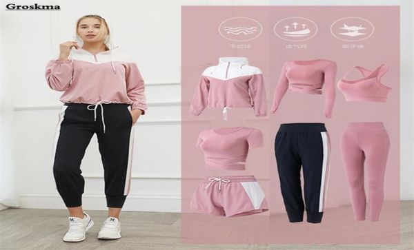 7 piece set women quick dry yoga clothing hooded coatst shirtbrashortspantsleggings fitness gym outdoor sportswear suits 22015557333, White;red
7 piece set women quick dry yoga clothing hooded coatst shirtbrashortspantsleggings fitness gym outdoor sportswear suits 22015557333, White;red
