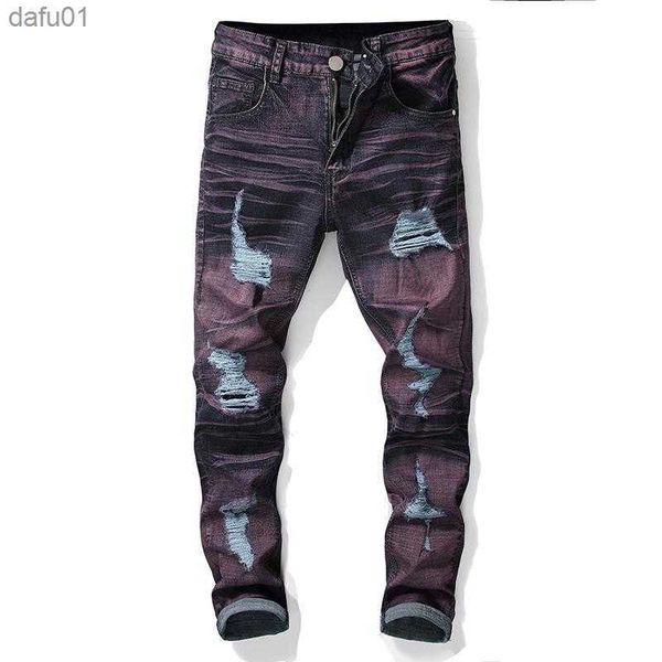 men's jeans men's jeans trendy ripped purple men slim fit 2021 tight ankle motor biker pants punk rock hole color contrast l230520, Blue
men's jeans men's jeans trendy ripped purple men slim fit 2021 tight ankle motor biker pants punk rock hole color contrast l230520, Blue