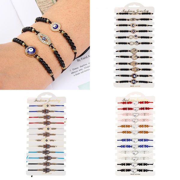 bangle 12pcs/lot set heart evil eye bracelet bohemia crystal beaded rope stainless steel fatima hamsa for women vintage cz jewelry gift, Black
bangle 12pcs/lot set heart evil eye bracelet bohemia crystal beaded rope stainless steel fatima hamsa for women vintage cz jewelry gift, Black