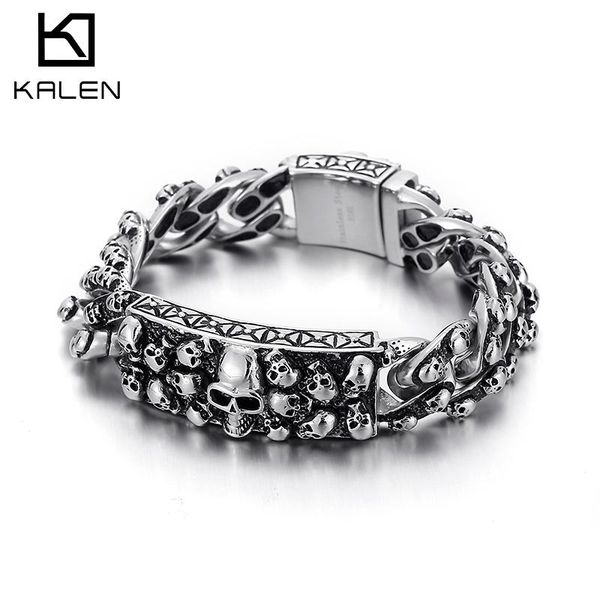 bangle kalen gothic skull pattern men's bracelets on hand vintage punk steel color jewelry 230mm, Black
bangle kalen gothic skull pattern men's bracelets on hand vintage punk steel color jewelry 230mm, Black