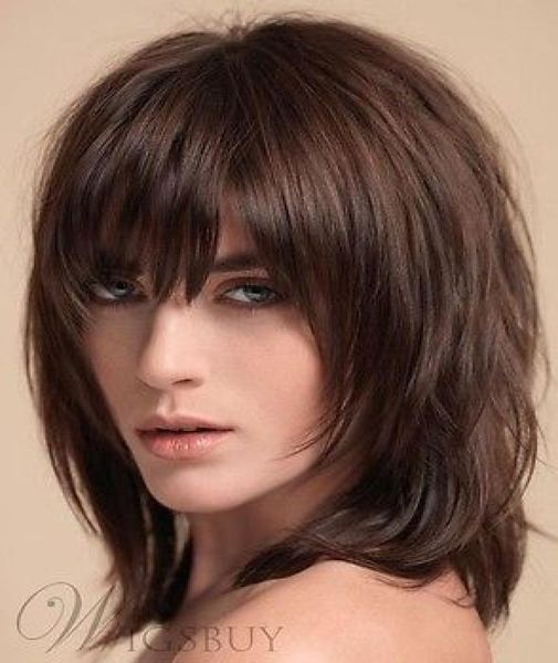 ltlt layered shag hairstyle with full fringe middle length synthetic capless women3574392, Black;brown 
ltlt layered shag hairstyle with full fringe middle length synthetic capless women3574392, Black;brown
