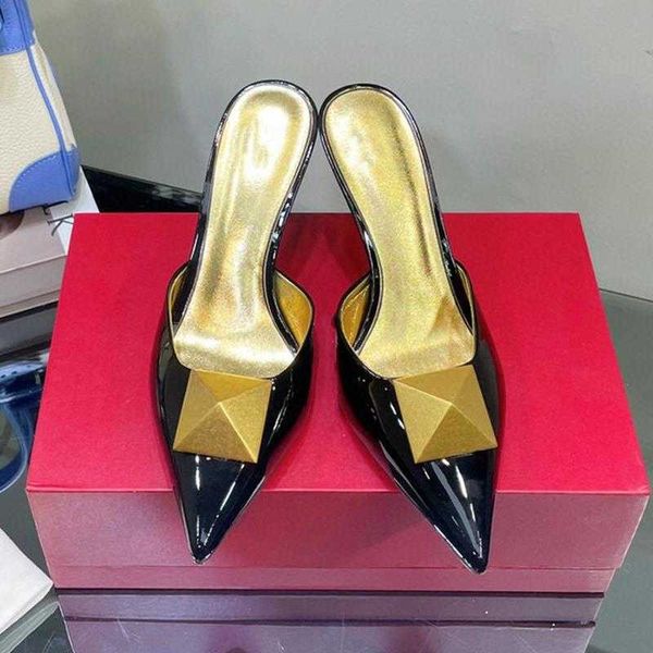 no box design pointed large rivet semi slippers women's new summer wear fashionable metal high-heeled baotou sandals, Black
no box design pointed large rivet semi slippers women's new summer wear fashionable metal high-heeled baotou sandals, Black
