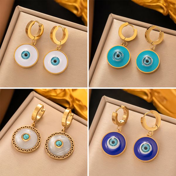 round shape enameled evil eye charm earring 18k gold plated stainless steel earrings women party jewelry, Golden;silver
round shape enameled evil eye charm earring 18k gold plated stainless steel earrings women party jewelry, Golden;silver