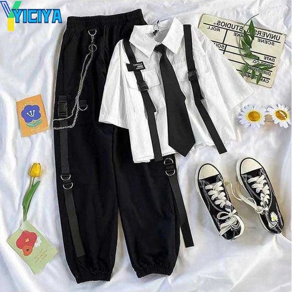 yiciya women's pants women's suits korean style loose large size tie buckle short-sleeved shirt gothic punk chain overalls y2k met, Black;white
yiciya women's pants women's suits korean style loose large size tie buckle short-sleeved shirt gothic punk chain overalls y2k met, Black;white