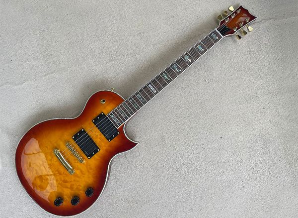 brown 6 strings electric guitar with rosewood fretboard abalone inlay and binding can be customized
brown 6 strings electric guitar with rosewood fretboard abalone inlay and binding can be customized