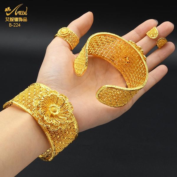 bangle aniid dubai 24k gold plated flower bangles with ring nigerian wedding bridal bangle luxury charm bracelets arab jewelries gifts, Black
bangle aniid dubai 24k gold plated flower bangles with ring nigerian wedding bridal bangle luxury charm bracelets arab jewelries gifts, Black
