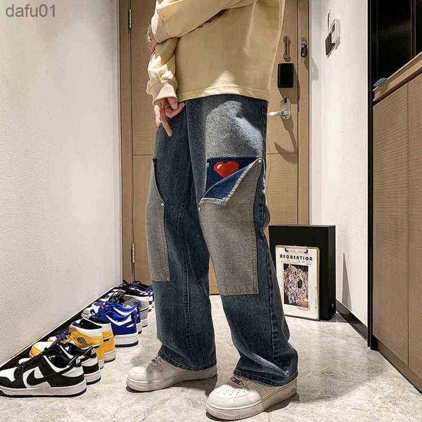men's jeans baggy jeans y2k men stacked wide cargo pants streetwear heart print patch straight leg denim trousers women oversize casual, Blue
men's jeans baggy jeans y2k men stacked wide cargo pants streetwear heart print patch straight leg denim trousers women oversize casual, Blue