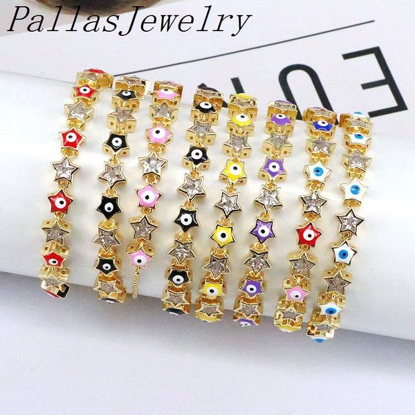 bangle 5pcs bohemian colorful enamel turkish eyes copper zircon star bracelet party for women lucky jewelry gift, Black
bangle 5pcs bohemian colorful enamel turkish eyes copper zircon star bracelet party for women lucky jewelry gift, Black