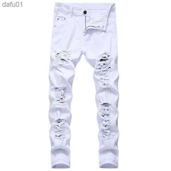 men's jeans men ripped jeans white red black stretch slim fit spring autumn denim pants distressed hip hop streetwear biker jeans pants, Blue
men's jeans men ripped jeans white red black stretch slim fit spring autumn denim pants distressed hip hop streetwear biker jeans pants, Blue