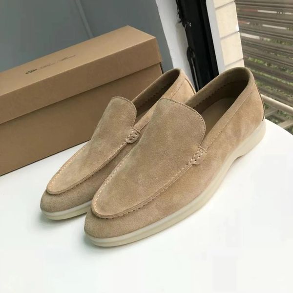 

23s summer walk loafers designer sneakers khaki suede women flats round toe slip on men moccasins casual driving runway lazy loafers wedding, Black