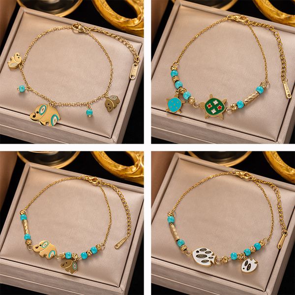 factory design cute elephant turtle charm bracelet fashion gold plated stainless steel jewelry for women, Golden;silver
factory design cute elephant turtle charm bracelet fashion gold plated stainless steel jewelry for women, Golden;silver