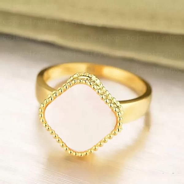 luxury classic four leaf clover cleef charm ring designer 18k gold shell for girl wedding mother'day fashion jewelry women gift man lov, Golden;silver
luxury classic four leaf clover cleef charm ring designer 18k gold shell for girl wedding mother'day fashion jewelry women gift man lov, Golden;silver