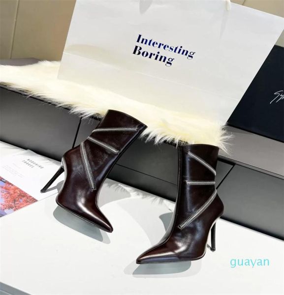 boots fashion pointed toe ankle boots leather with metal design heel 105cm1955690, Black