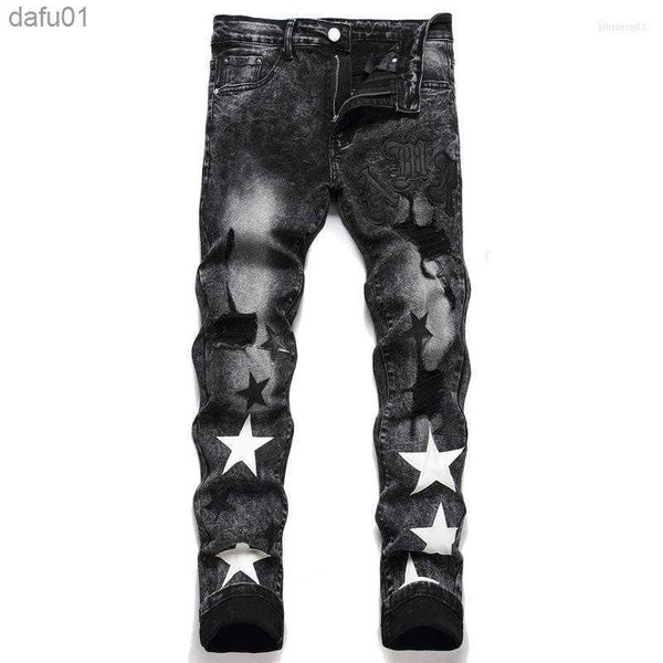 men's jeans men's jeans stars men embroidery ripped trend motorcycle pants streetwear black denim slim fit casual holes destroyed, Blue
men's jeans men's jeans stars men embroidery ripped trend motorcycle pants streetwear black denim slim fit casual holes destroyed, Blue