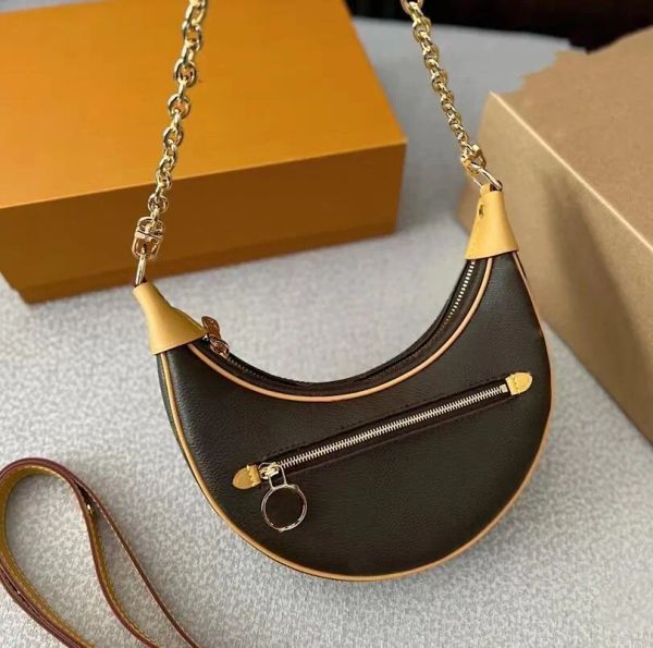 

Designer Shoulder Bags Half Moon Women's Handbag Vintage Metal Chain Underarm Bag Printed Zipper Crossbody Bag 5A Quality Classic Handbags topbags brown Wallet, Brown flower